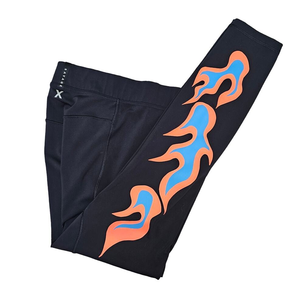 Savage X Fenty Leggings Womens Flame Racer X High-Waist Legging Black Caviar Gym